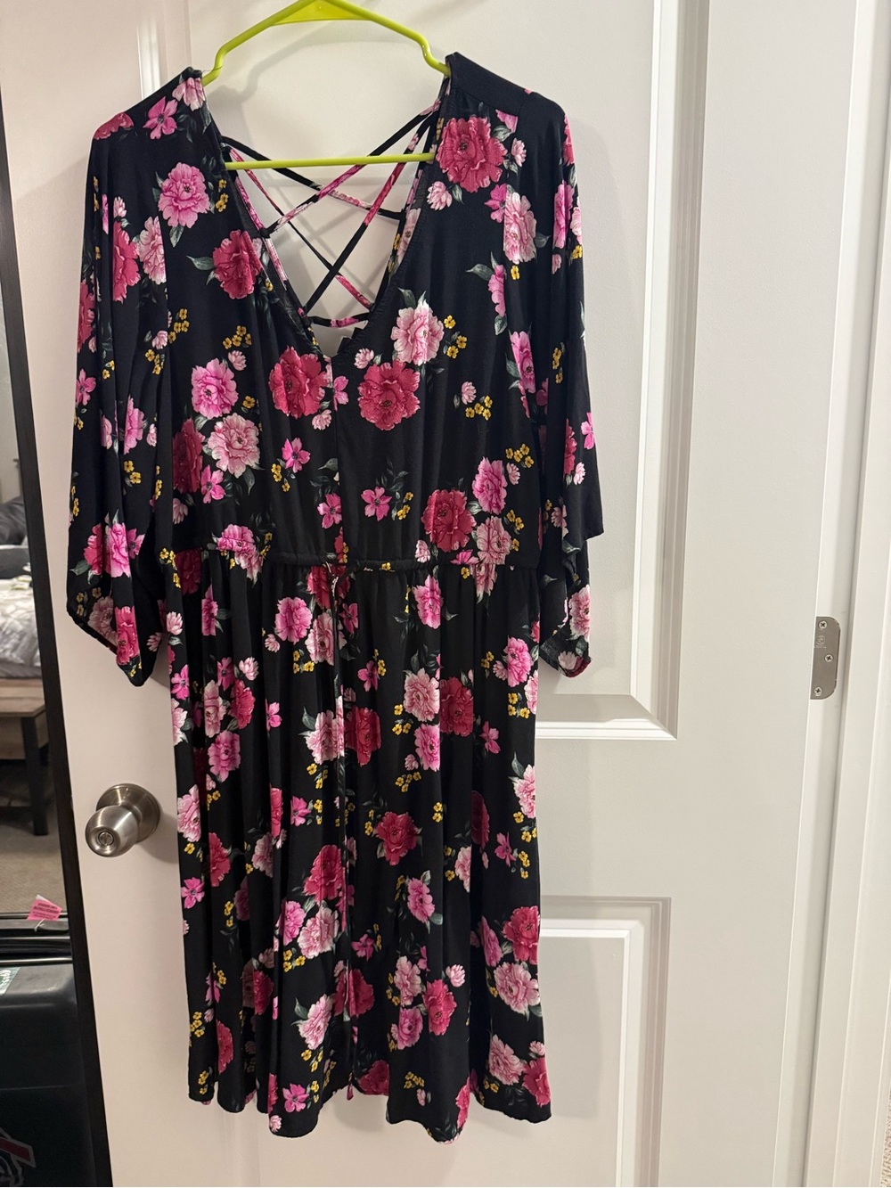 torrid Black Floral V-Neck Dress with Pink Roses